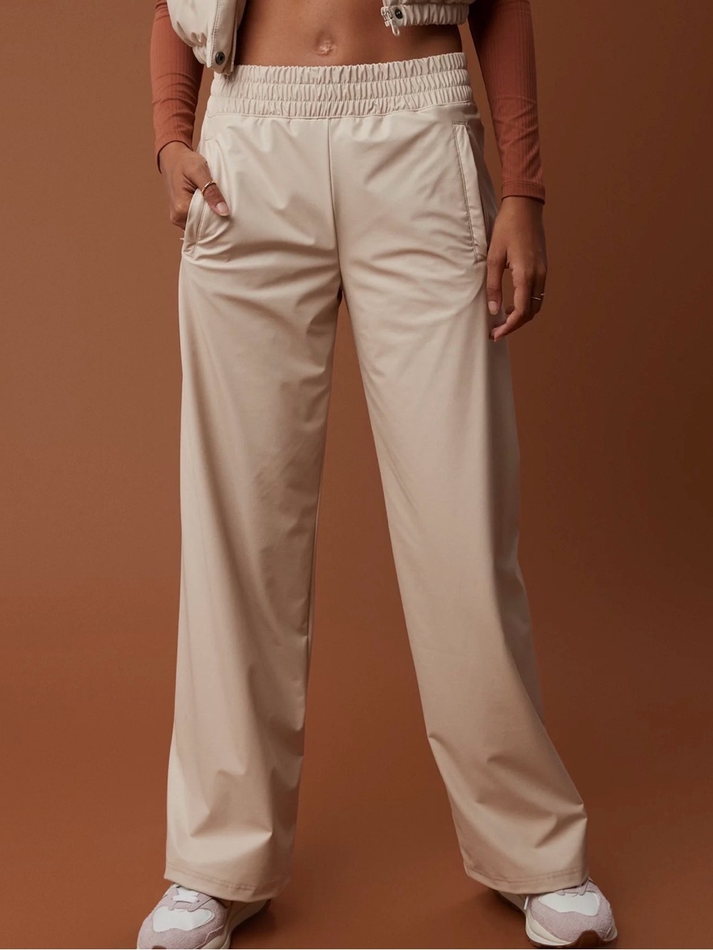 OFFLINE By Aerie Real Luxe Faux Leather Wide Leg Pant Sandalwood Size XS